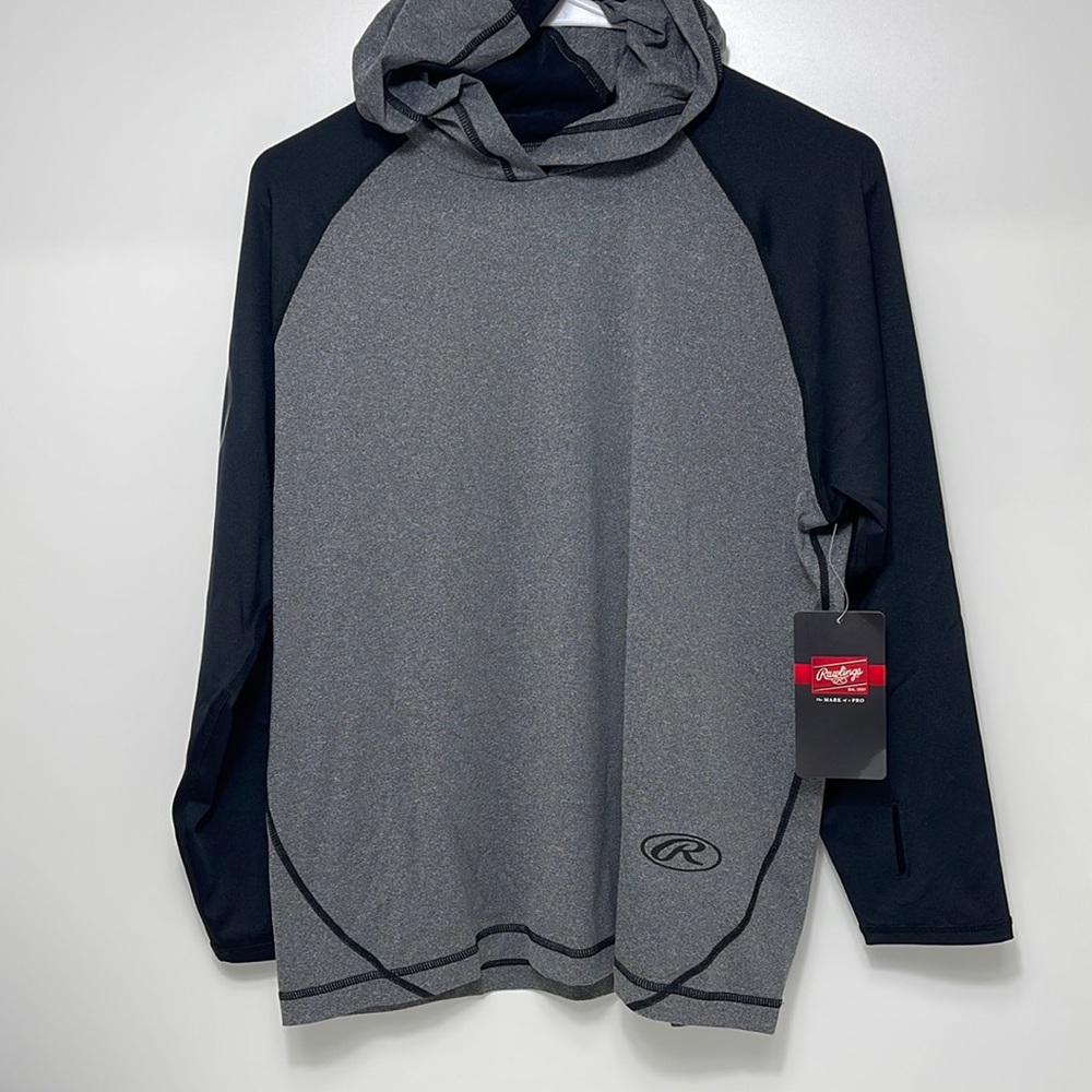 NWT youth Rawlings light weight polyester hooded long sleeve pullover black gray